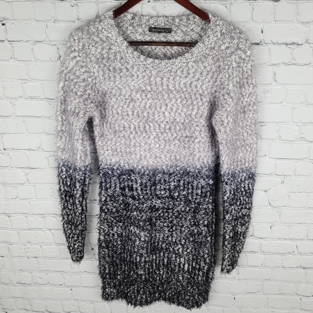QED LONDON | scoop neck eyelash knit long sleeve ombre sweater dress